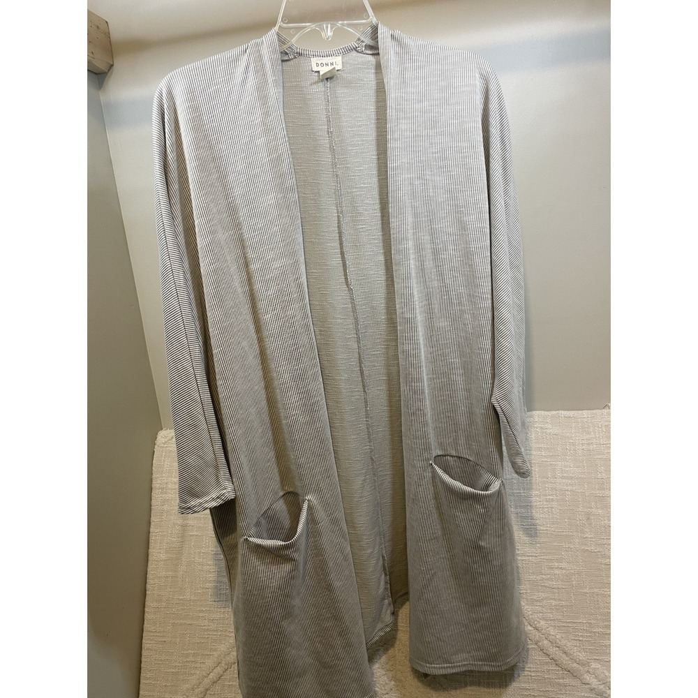 Donni Anthropologie Tan Cream Striped Open Cardigan Ribbed Long Sleeve One Size